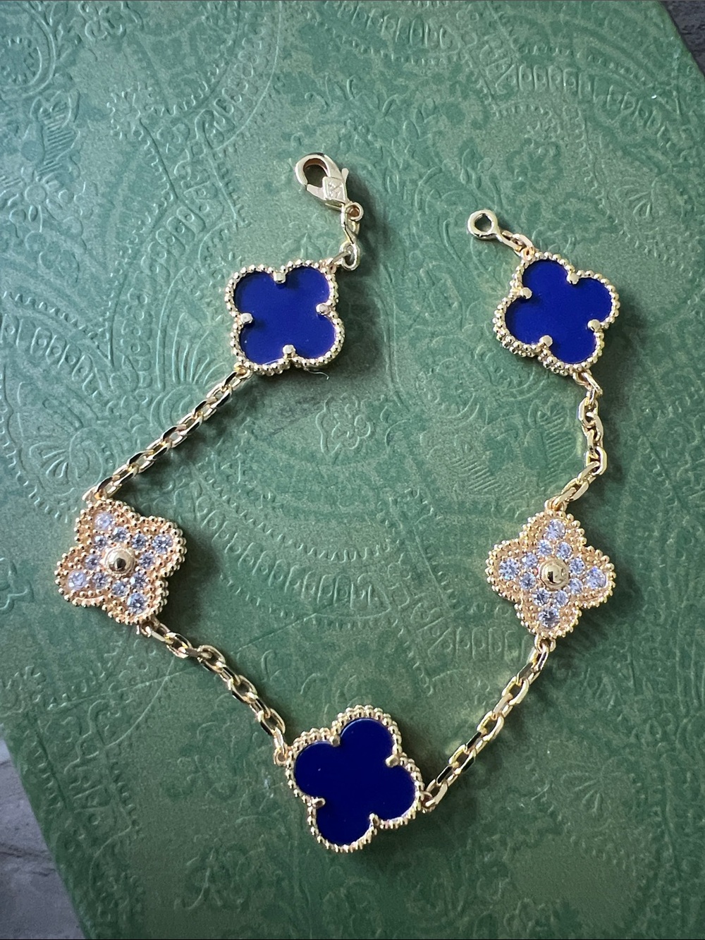 Copper 18k Gold-Plated Bracelet with Blue Clover Accents floral